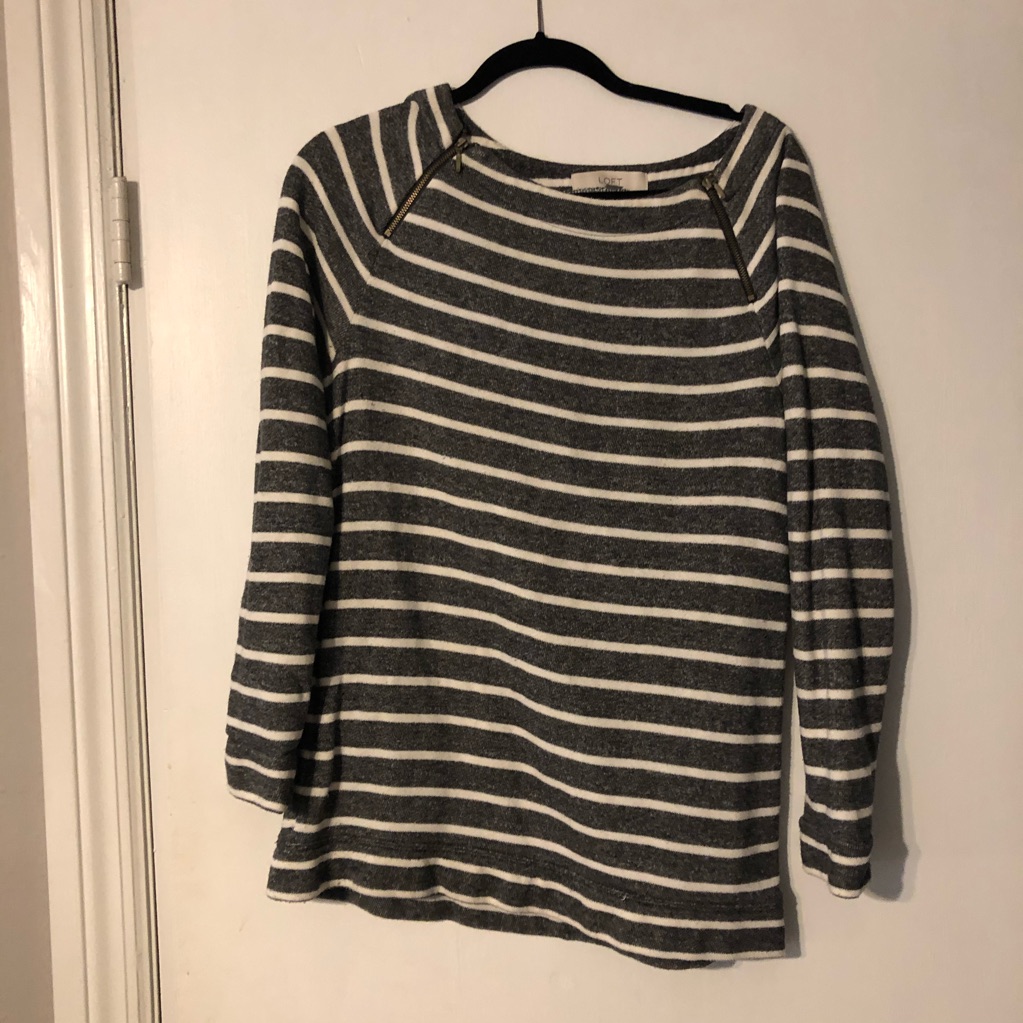 Loft Grey And Whitr Striped Sweater